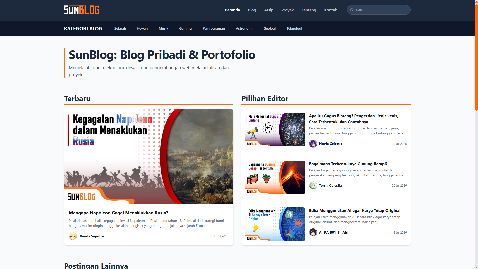 Thumbnail for SunBlog - Blog & Portofolio Pribadi